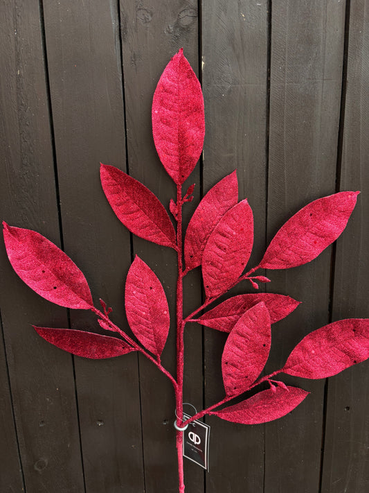 72cm GLITTER LAUREL LEAF DARK RED
