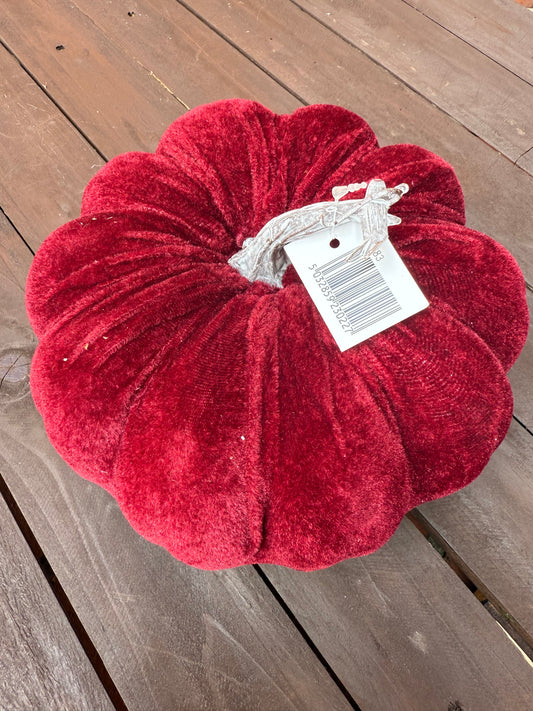20CM LARGE SINGLE VELVET PUMPKIN BURGUNDY
