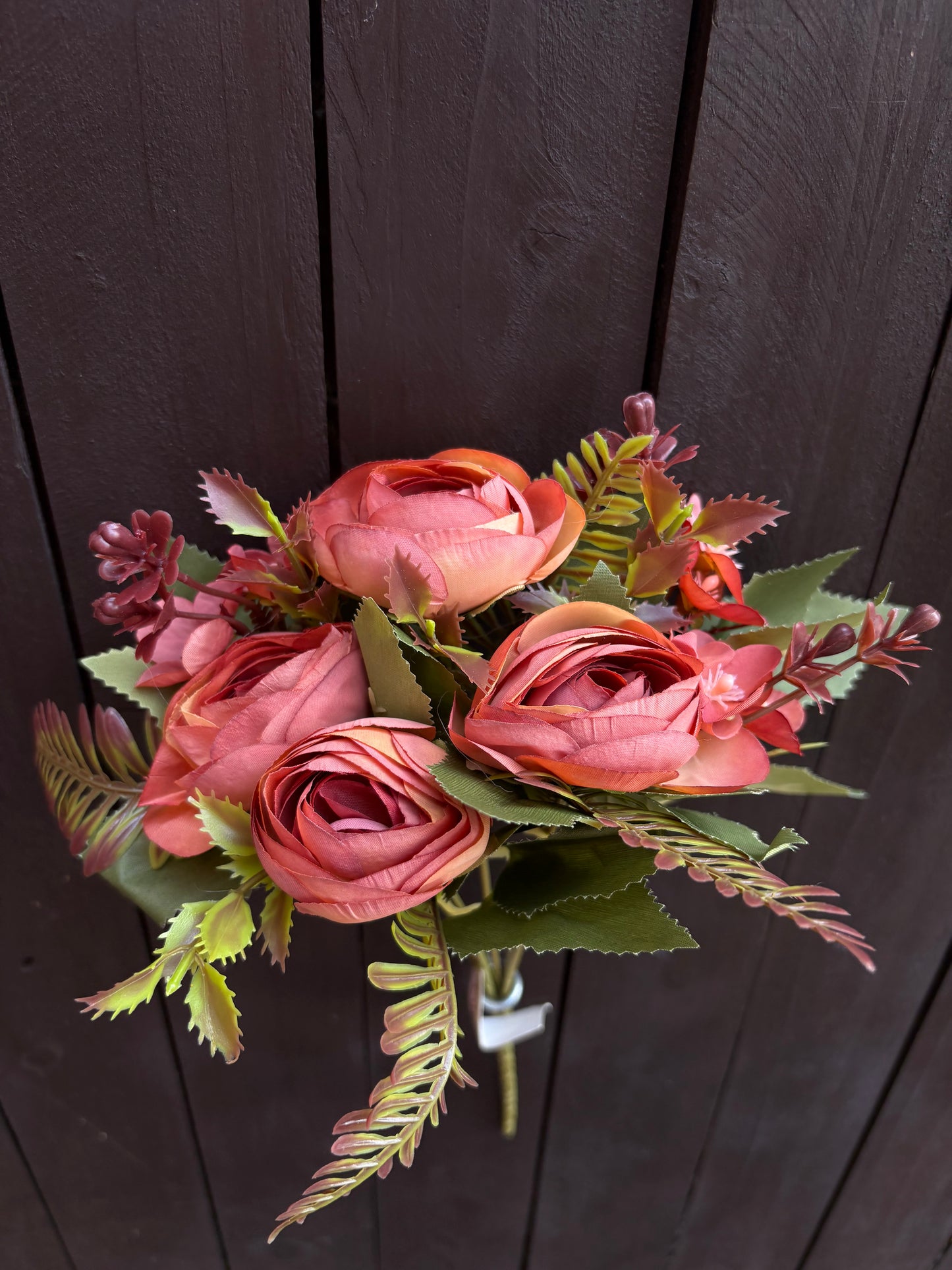 32cm AUTUMN RANUNCULUS & HYDRANGEA BUSH BROWN