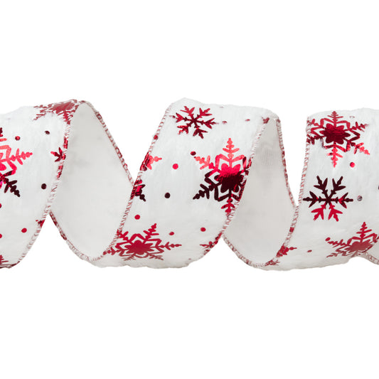 WIRED FUR SNOWFLAKE RIBBON 63mm x 10yrd
