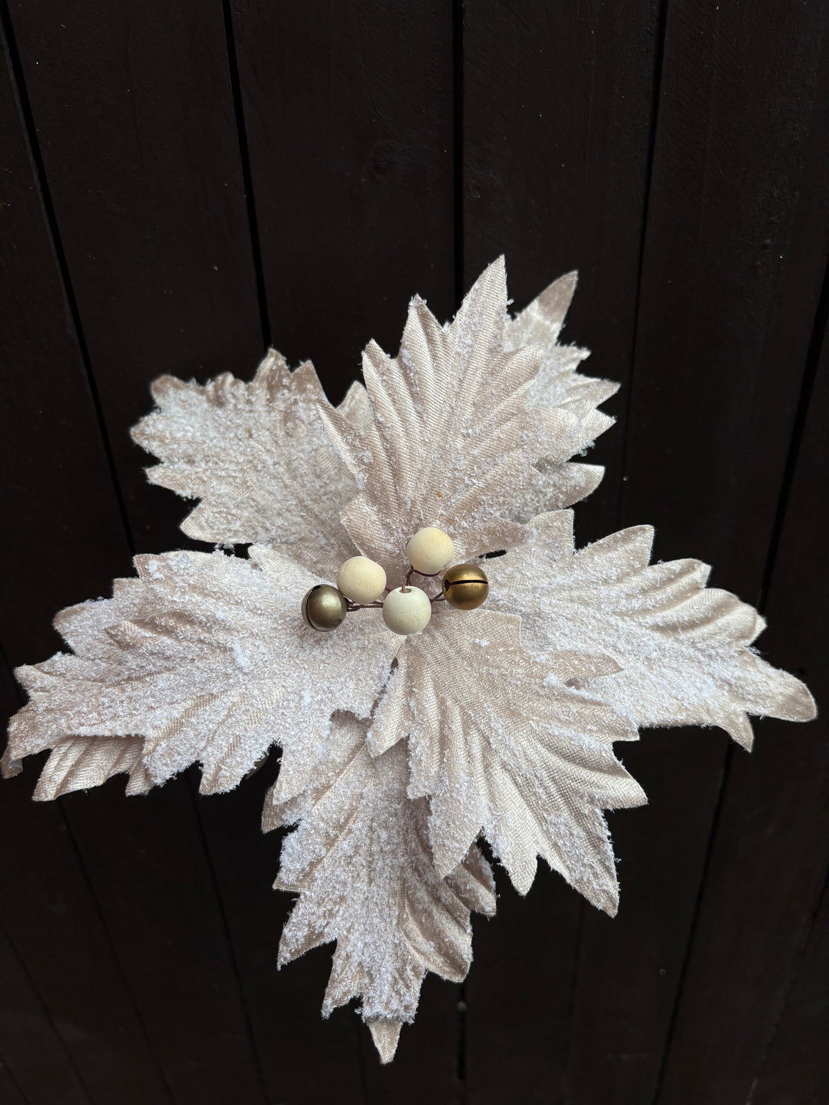 30cm NORDIC POINSETTIA & BELLS NATURAL