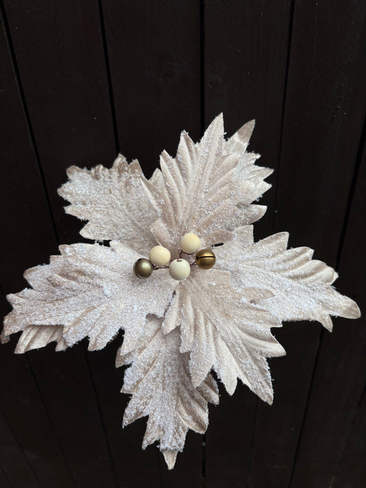 30cm NORDIC POINSETTIA & BELLS NATURAL