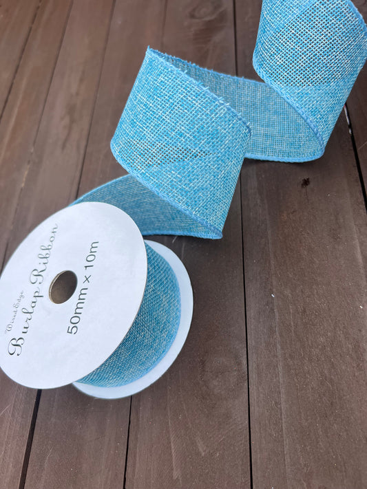 JUTE RIBBON WIRED EDGE 50mm x 10m BLUE