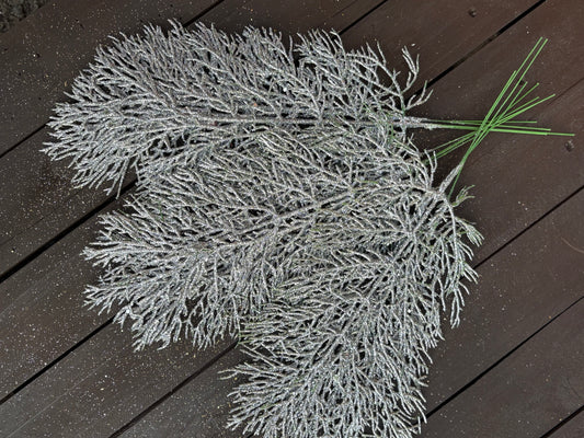 36cm GLITTERED LEAF SPRAY SILVER x 12pcs