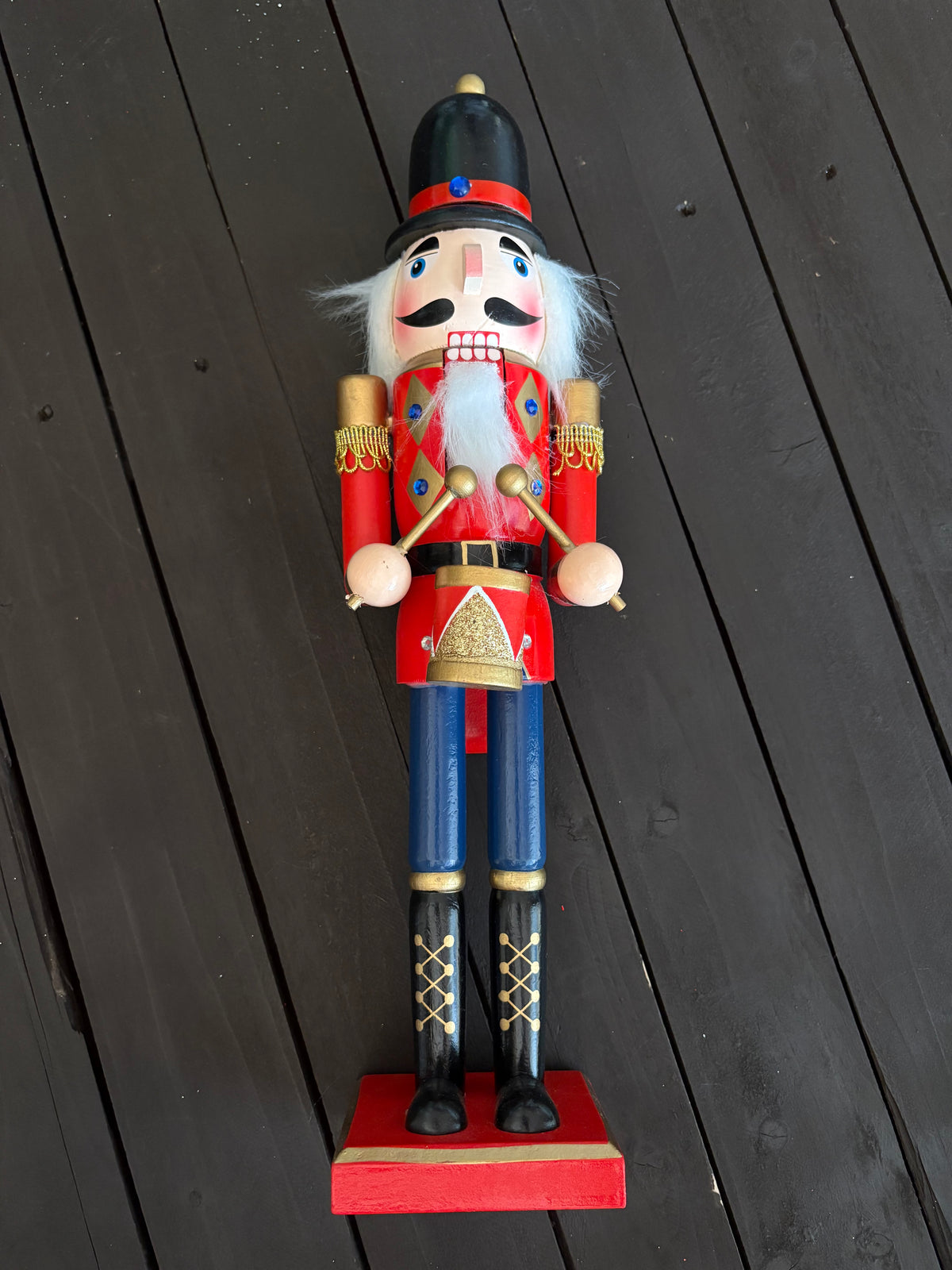 40cm WOODEN NUTCRACKER FIGURE BLUE/RED