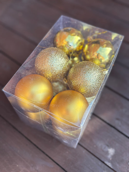 PK12 6cm ASSORTED CHRISTMAS BAUBLES GOLD