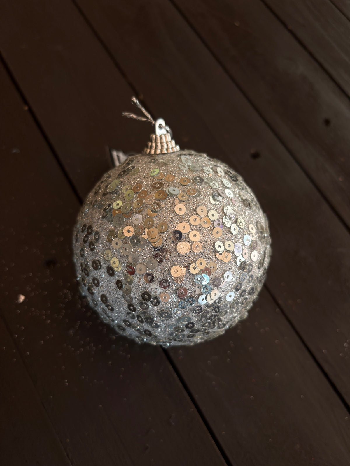 10cm GLITTER SEQUIN BAUBLE SILVER