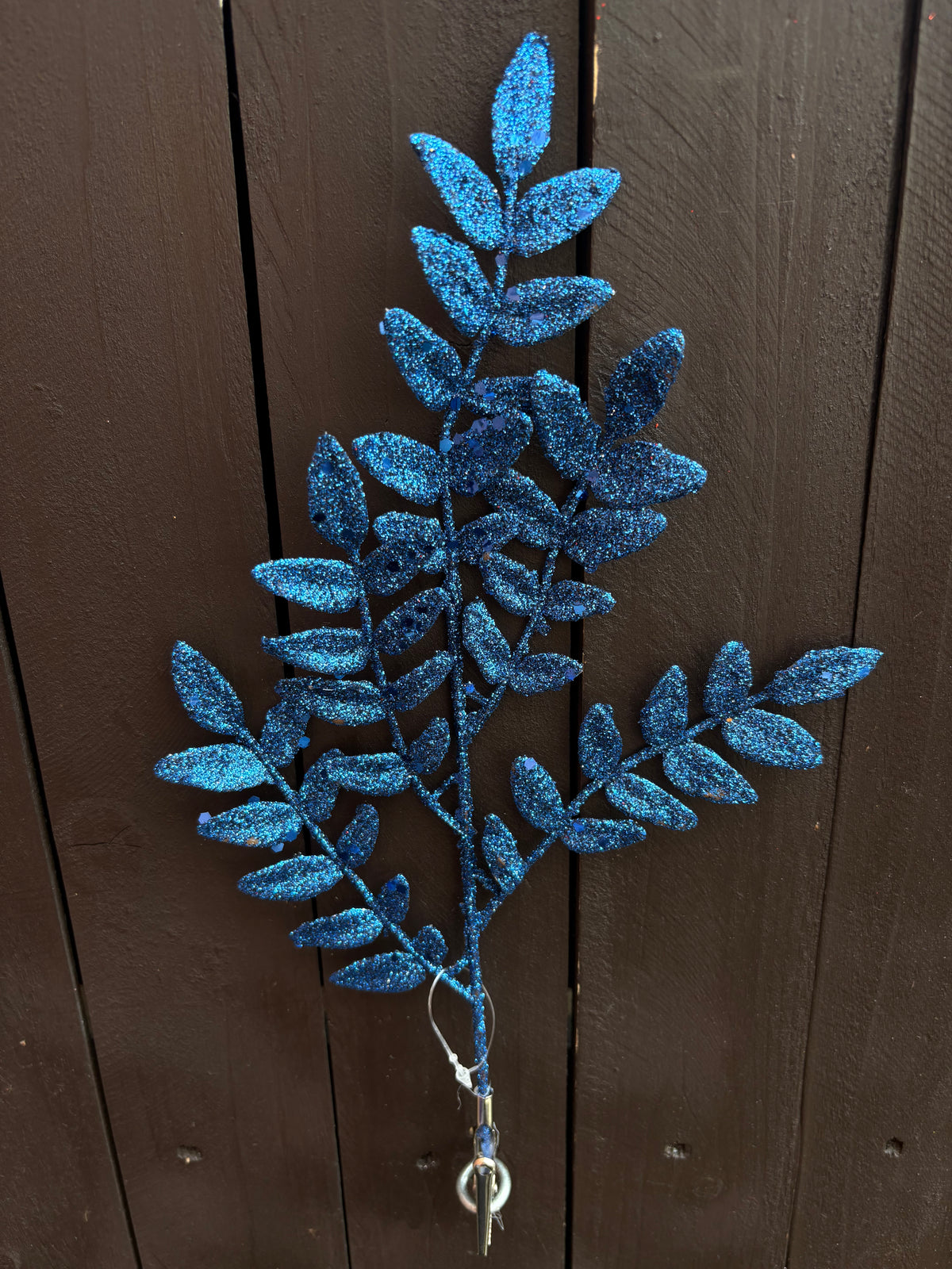 30cm GLITTER CLIP ON LEAF NAVY