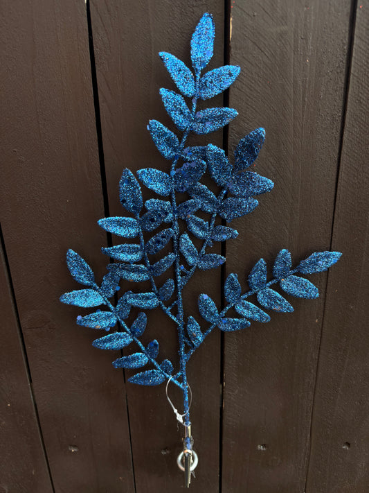 30cm GLITTER CLIP ON LEAF NAVY