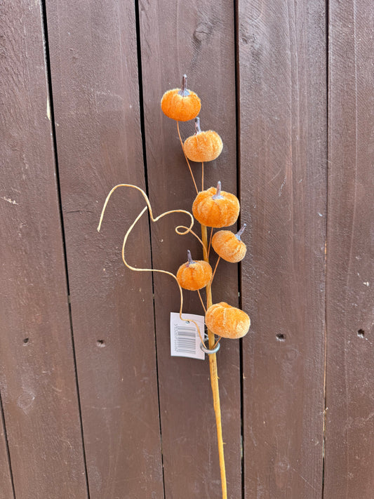 40cm AUTUMN MINI VELVET PUMPKIN SPRAY LIGHT ORANGE