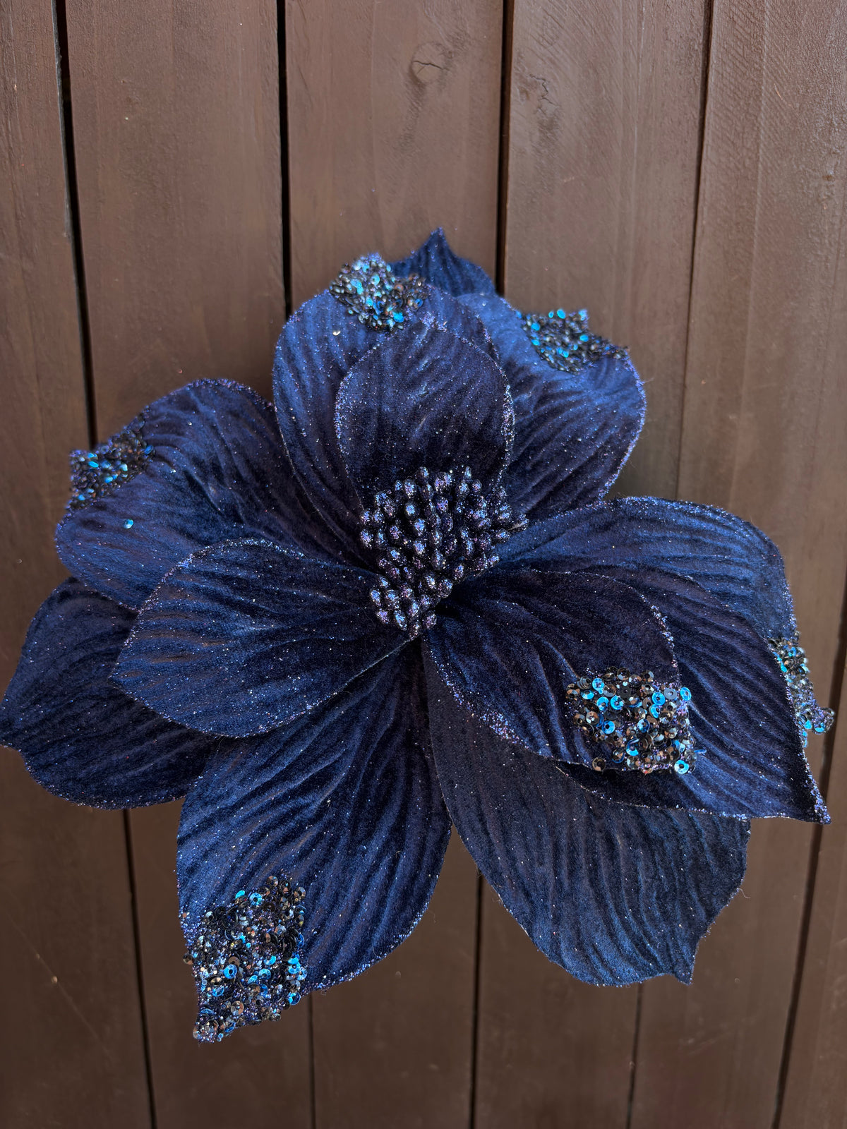 29cm DELUXE SEQUIN RIPPLE POINSETTIA NAVY