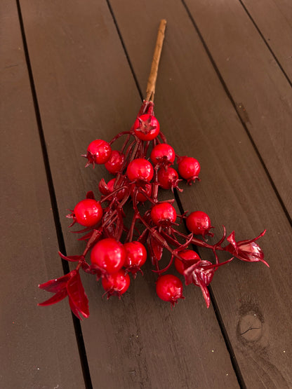 PACK 12 23cm LEAFY ROSEHIP RED