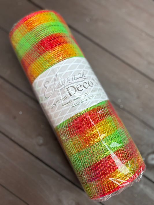 25cm METALLIC DECOMESH 25cm x 9.1m (10yrds) RED/GREEN/GOLD