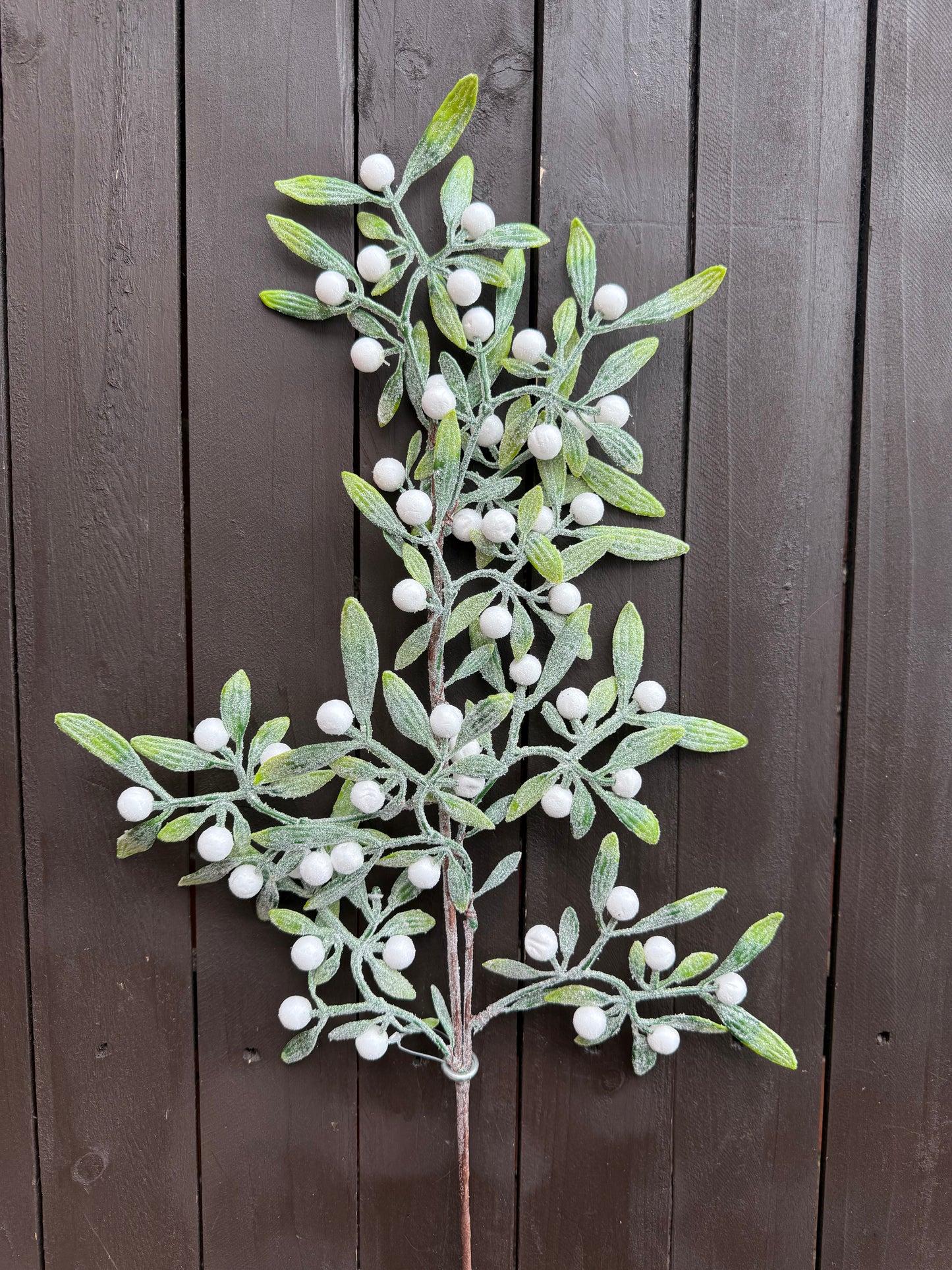 72cm GLITTERED MISTLETOE SPRAY GREEN/WHITE