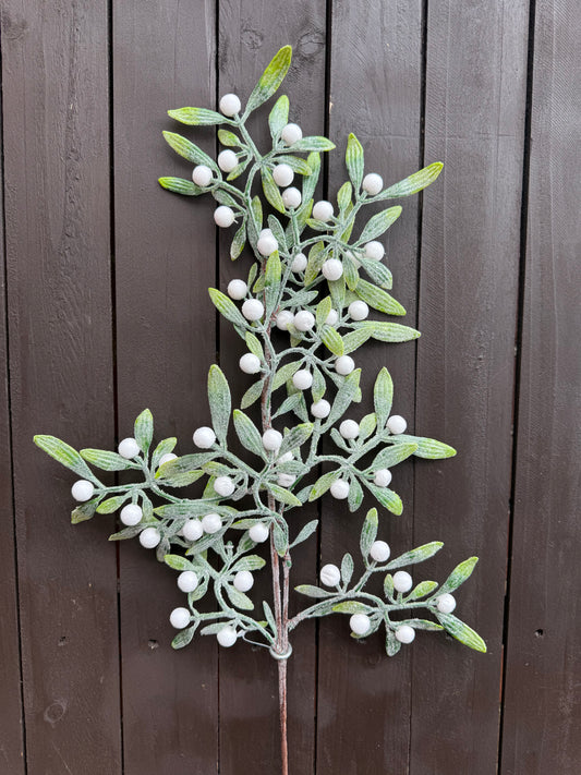 72cm GLITTERED MISTLETOE SPRAY GREEN/WHITE