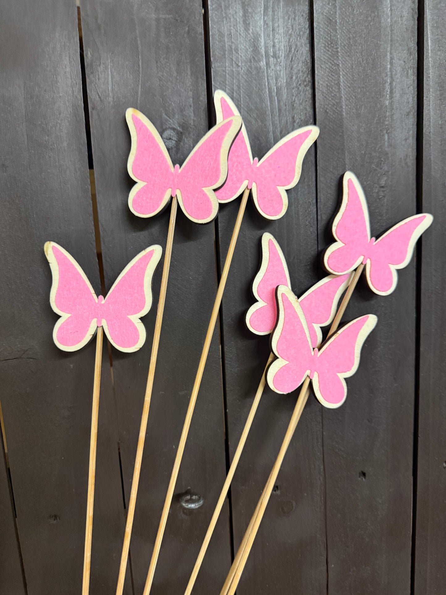 PK 6 WOODEN/FELT BUTTERFLY PICK PINK