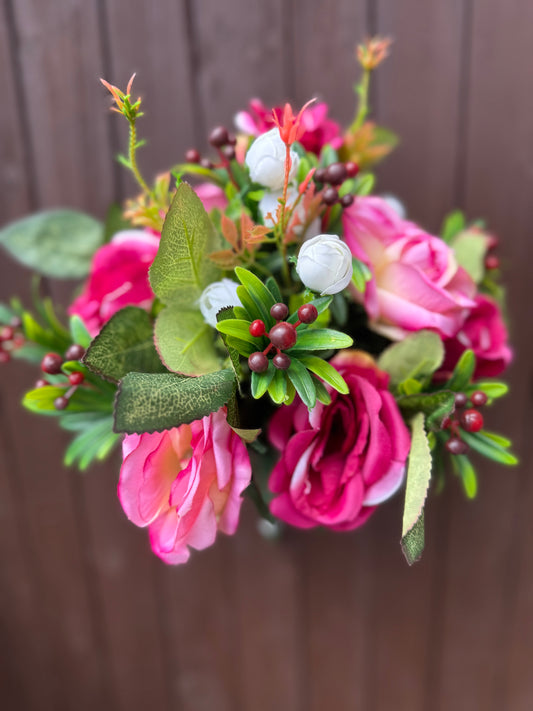 OPEN ROSE & FOLIAGE MIXED BUSH PINK/WINE