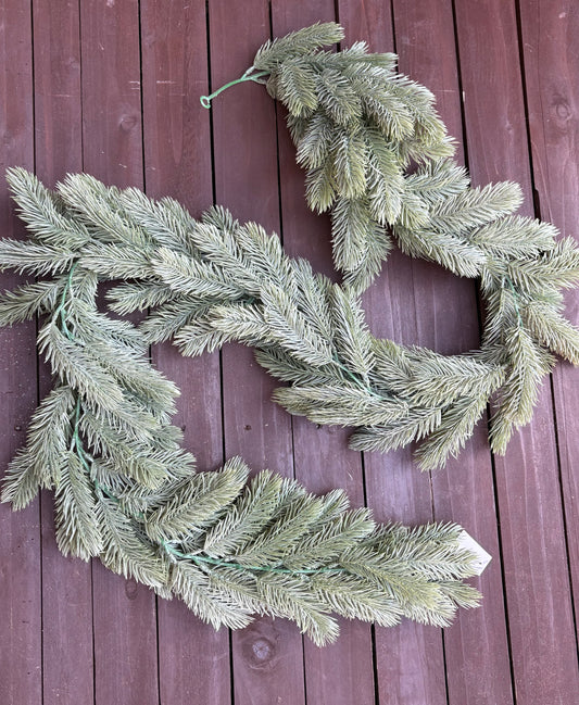 175cm PLASTIC FLOCKED SPRUCE GARLAND NATURAL GREEN