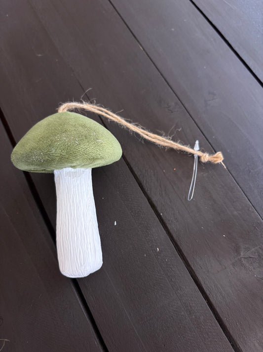 10cm VELVET HANGING MUSHROOM SAGE GREEN
