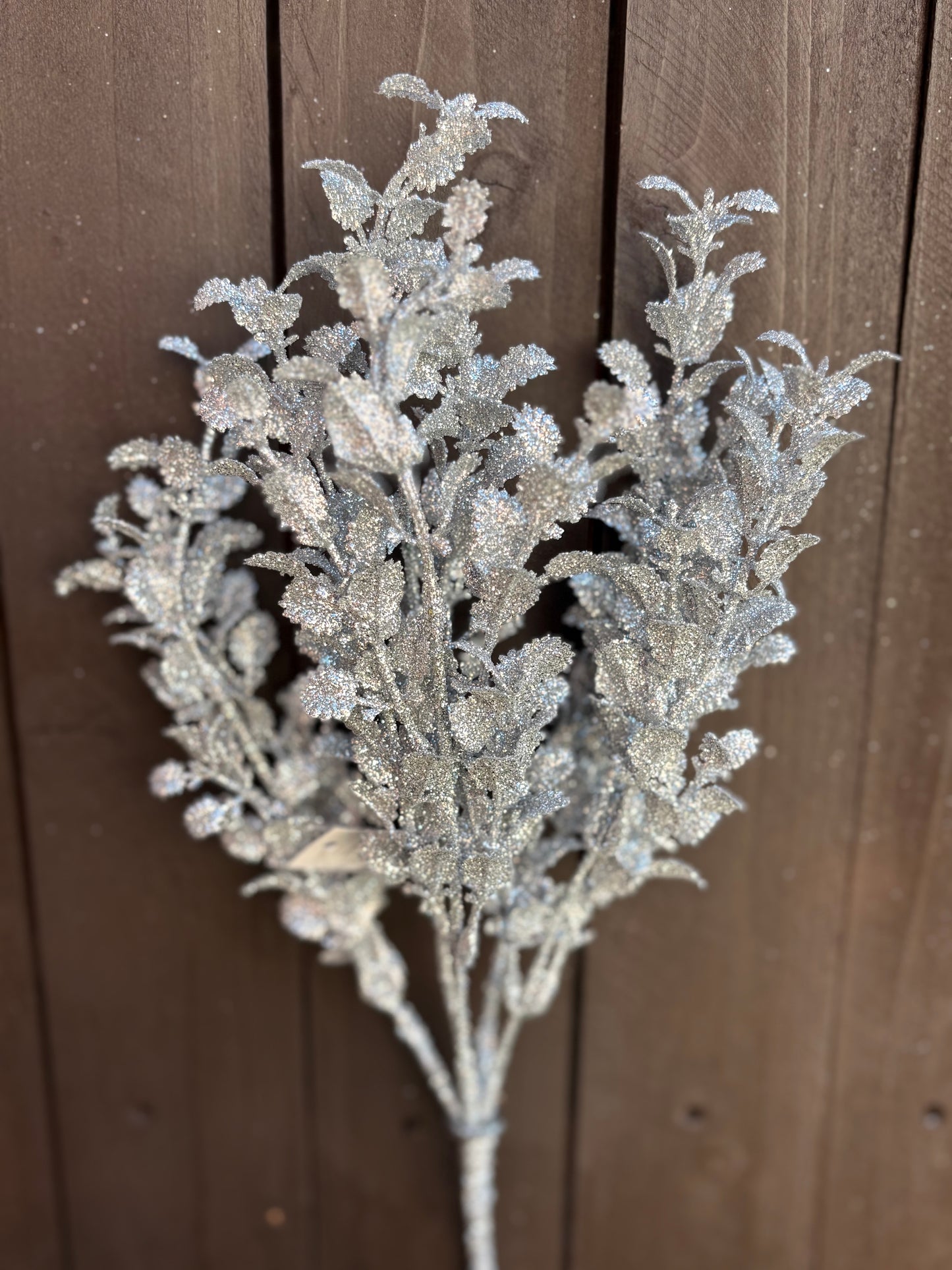 29cm GLITTERED EUCALYPTUS BUSH SILVER