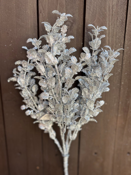 29cm GLITTERED EUCALYPTUS BUSH SILVER