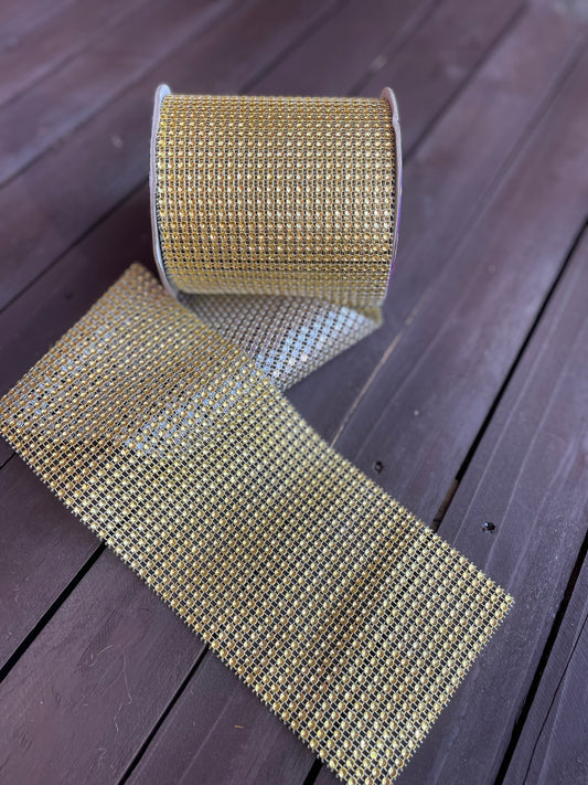 24 ROW DIAMANTE ROLL (115mm x 10yrds) GOLD