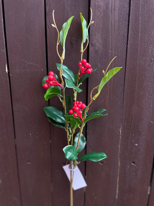 62cm BERRY LEAF SPRAY GREEN/RED