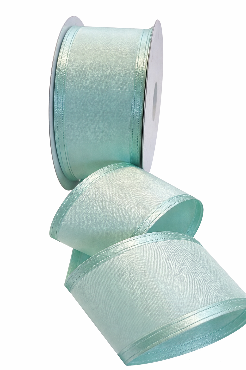 2.5inch (63mm) PALE MINT GREEN SATIN EDGE WIRED RIBBON - SOLD PER 5 METRE