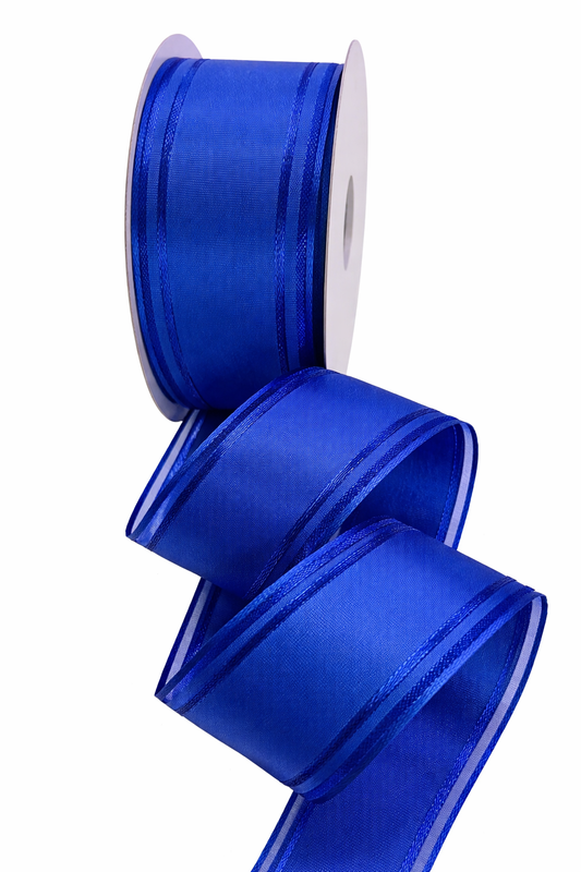 1.5inch WIRED ROYAL BLUE SEE THROUGH EDGE RIBBON - SOLD PER 5 METRE