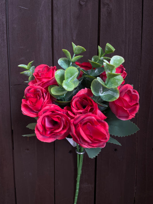 28cm ROSE & EUCALYPTUS BUSH RED