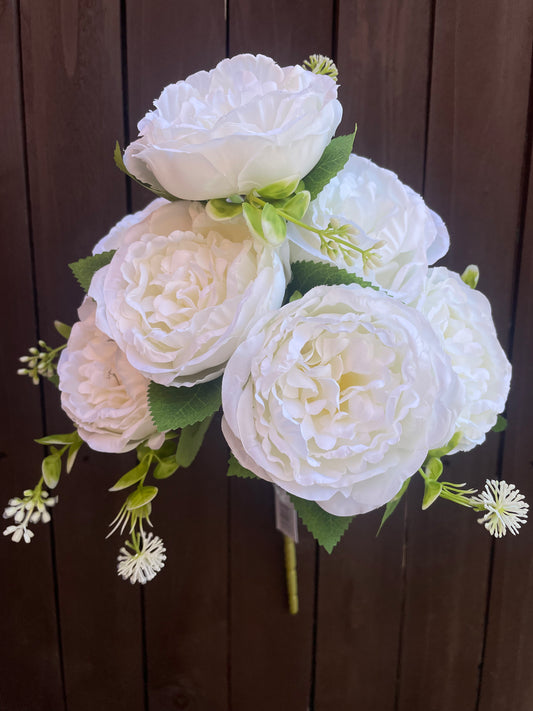 42cm LARGE PEONY BUSH (7 HEADS) IVORY