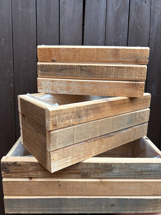 SET 3 RECTANGULAR WOODEN PLANTER